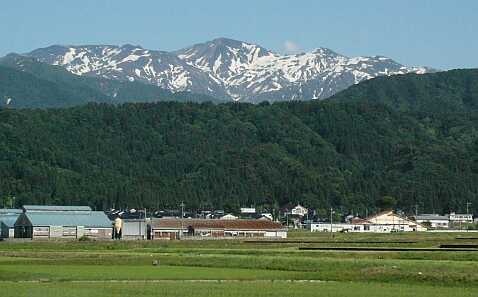 早苗の向こうに、朝日岳　　あさひ野小学校付近から　　　04.5.25の画像