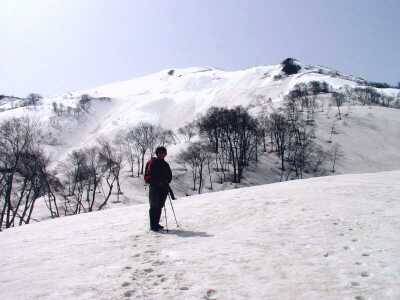 春の煌めきの中で　　昨年の初雪山　　　02.4.14