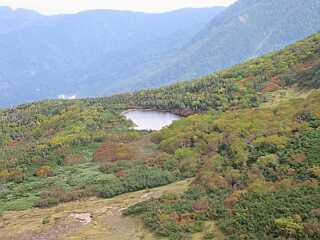 雪倉岳の登山道から見た、雪倉池です。